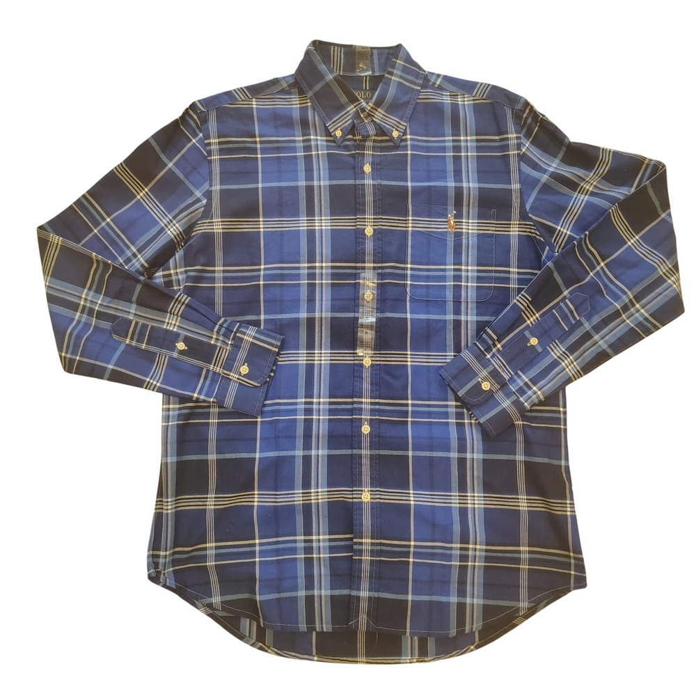 Polo Ralph Lauren Mens Classic Fit Plaid Button Down Shirt‎ Blue 710916459001 M